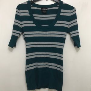 Green and Gray Striped Top